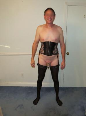 Lace corset and stockings with chasity urethral  anal lock