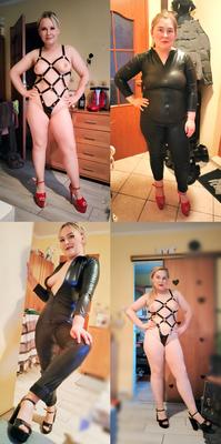 Frau Betty in Wirtschaftskleidung. 