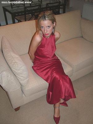Chrissy Bound in Maroon Dress